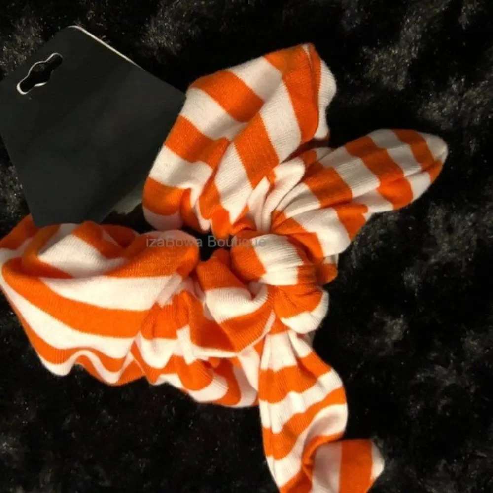 Orange & White Stripe Bow Scrunchie  (kids)  SC2974  Handmade NWT Boutique